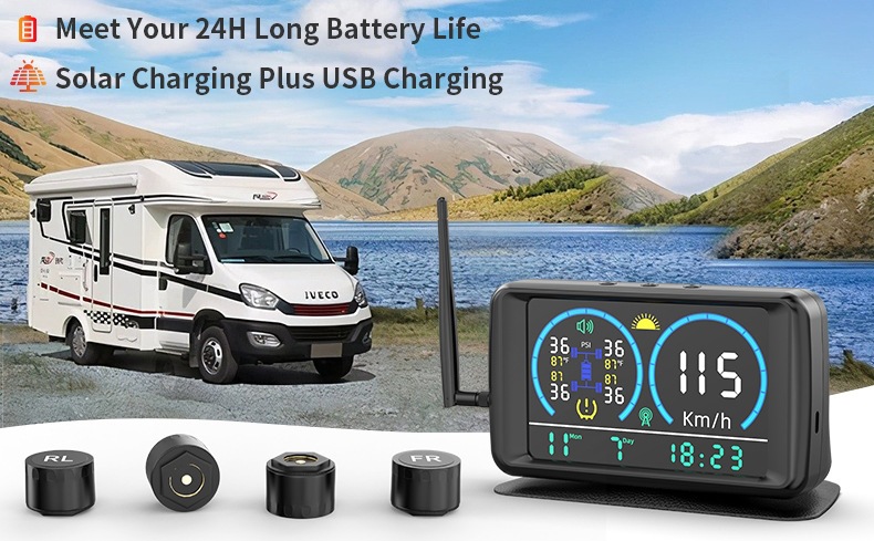 Cross-Border Ultra-Large Screen Tire Pressure Monitor with Time and Temperature Smart Digital Display and Solar-Powered Gps Speed Positioning System