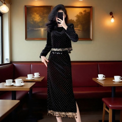 小香风法式丝绒套装裙子女秋冬高级质感洋气礼服半身裙时尚两件套