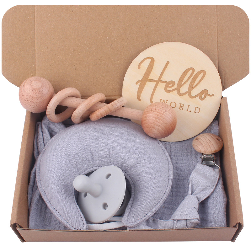 Bebé suministros dibujos animados Luna relajante toalla creativa bebé de silicona chupete cadena teether juguete cinco piezas traje