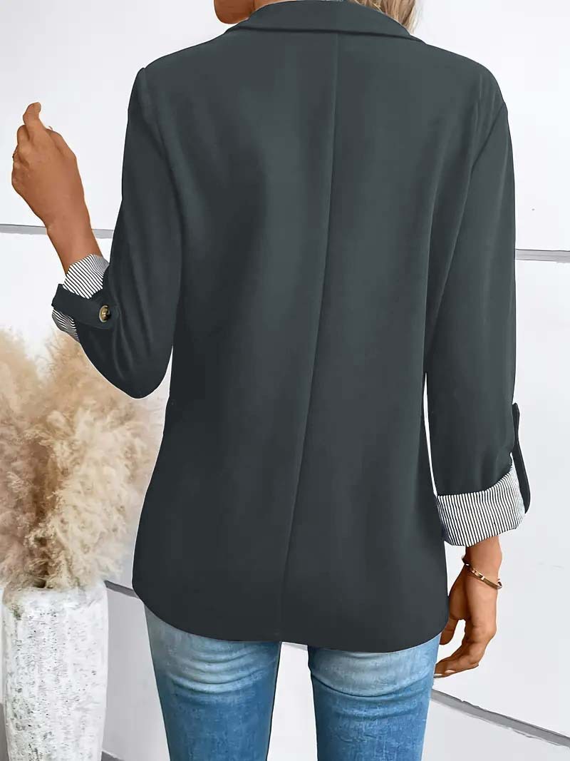 Women's Slim Fit Button Up Blazer With Rolled Sleeves Jacket_voghion.com