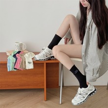 韩国ins博主同款小众糖果色刺绣字母星期袜坑条粗螺纹日系堆堆袜