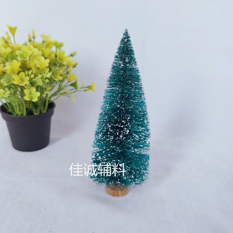 Árbol de Navidad en miniatura con seda de sisal en azul verdoso, pequeño adorno navideño de escritorio con torre de pino cubierta de nieve, de 3 a 23 cm.