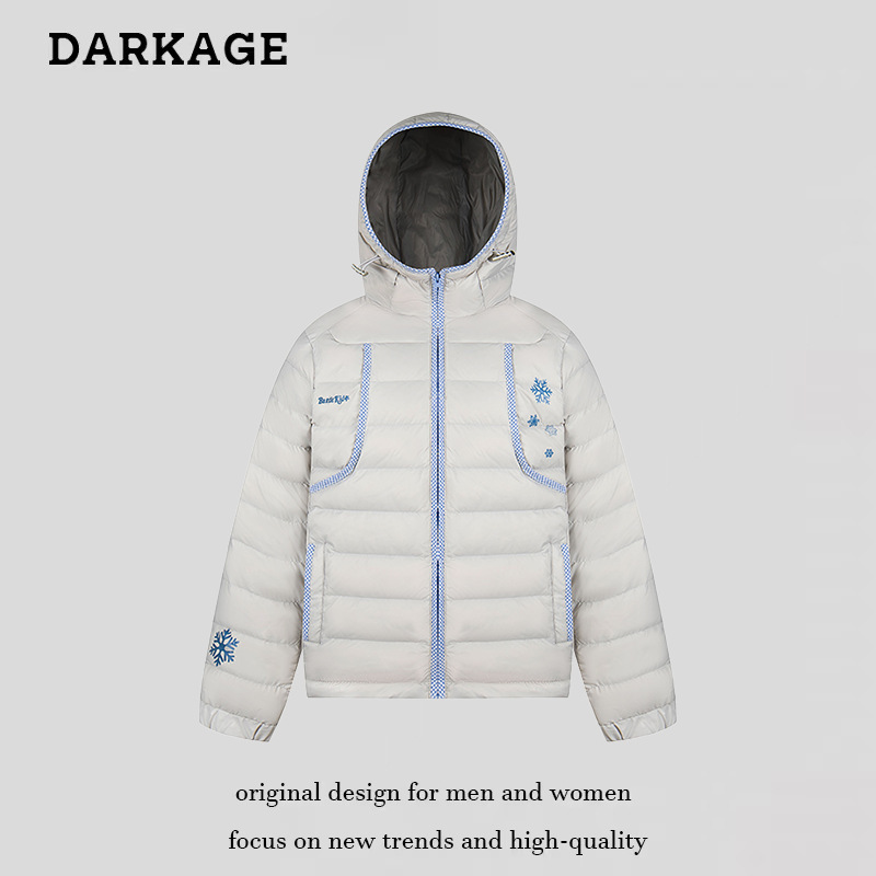 American-Style White Duck down Shell Embroidered Snowflake Patchwork Hooded Ribbed down Jacket for Men and Women 2025 Lightweight Warm Coat American-Style White Duck down Shell Embroidered Snowflake Patchwork Hooded Ribbed down Jacket for Men and Women 2025 Lightweight Warm Coat