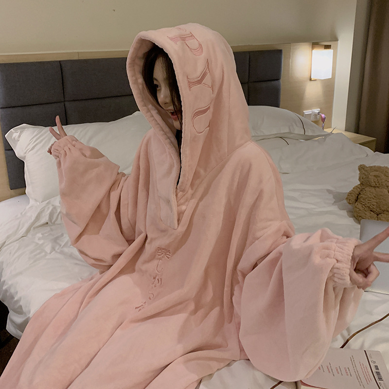 겨울 여성 잠옷 잠옷 산호 양털 두꺼운 따뜻한 빛 럭셔리 후드 홈 옷 커플 남녀