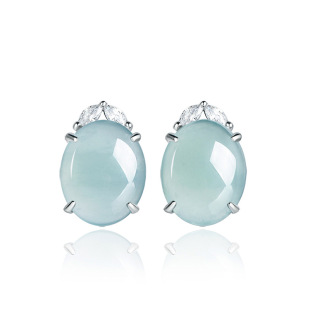 Natural A goods jade blue water egg surface earrings ice jade stone S925 silver inlaid fashion high-end women's earrings wholesale