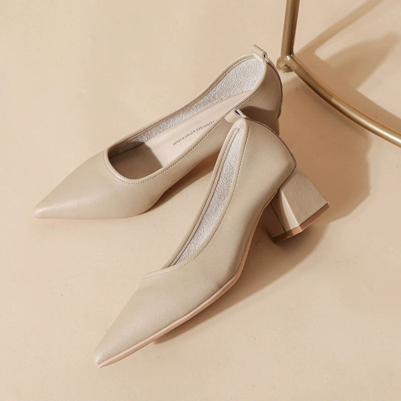 5999-1 Туфли из натуральной кожи интернет-знаменитостей, новые туфли с острым носком на низком высоком каблуке на весну 2022, женские Пригородные мягкие кожаные туфли на толстом каблуке