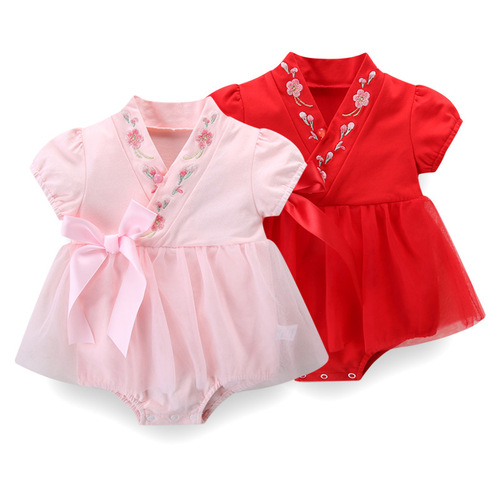 idea baby girl summer jumpsuit newborn festive full moon triangle bag fart dress hanfu 2215