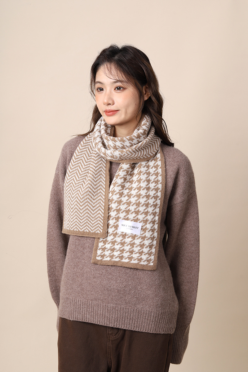 Thousand Bird for Women's Winter 2024 New Knitted Warm Grid Versatile Autumn/Winter High End Scarf Thick Edition_voghion.com