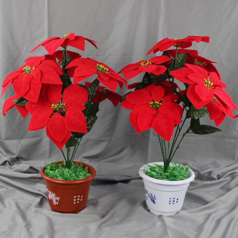 Simulated Christmas flowers, 7-ply velvet poinsettia Christmas decoration silk flowers, artificial flowers, backdrop arrangement, floral decoration
