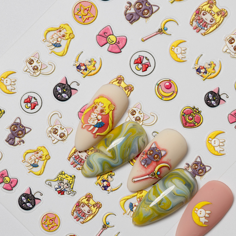 Sailor Warrior Nail Art Sticker 5D Relief Popular Anime Magic Girl Nail Sticker Jewelry CA