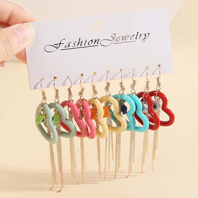 INS Style Heart Shape Metal Plating Womenu0027S Drop Earrings 5 Pairs