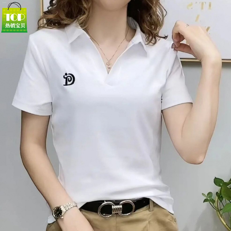 Trendy Women's Polo V-Neck Short-Sleeve T-Shirt, New Stylish and Youthful V-Neck Casual Wear for Spring/Summer 2026