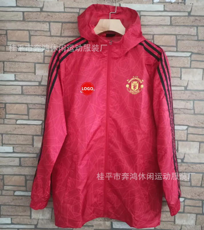2526 chaqueta de fútbol con capuz nueva chaqueta de calentamiento a prueba de viento Barcelona Arsenal Real Madrid Manchester United chaqueta deportiva