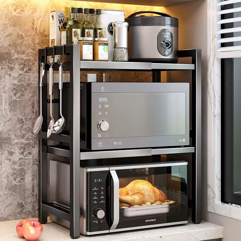 Estante para horno microondas de cocina, estante de almacenamiento para olla arrocera, soporte para horno de encimera, dispositivo que ahorra espacio.