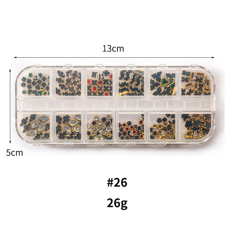 Taifei uñas caja de tira larga lentejuelas 12 rejilla caja de tira larga parche de uñas DIY uñas lentejuelas uñas traje de joyería