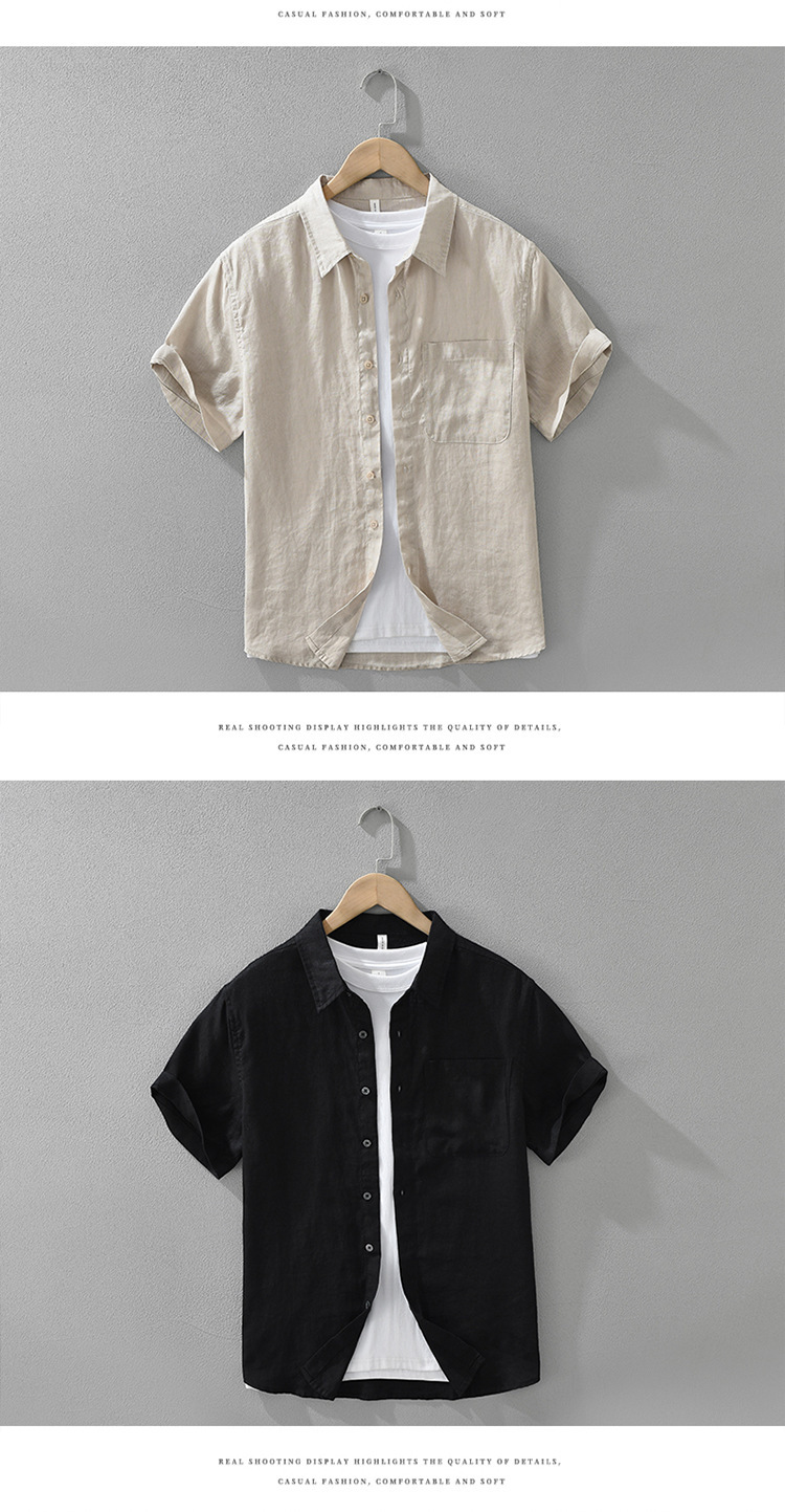 2026 Japanese-style Linen Fresh Short-sleeve Shirt For Men, Versatile, Artistic, Casual, Loose, Breathable, Wholesale_viptrois.com