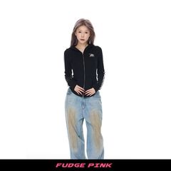 Fudge Pink 25秋季新品美式简约百搭刺绣显瘦连帽卫衣外套