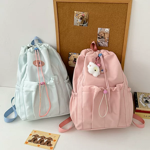 Niche Ins Fresh Pure Color Backpack Cute Female Student Large Capacity Campus Class Backpack Simple Casual Bag