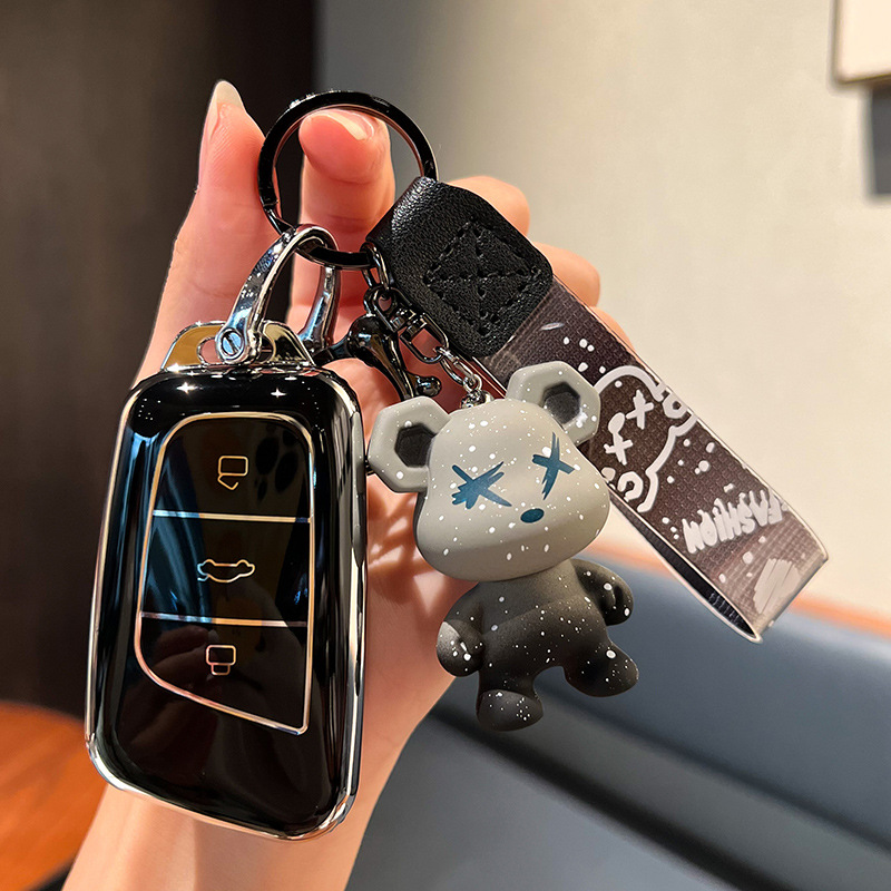 체리 F-스마트 3 키 [싱글 쉘 블랙] + 회색 폭력 곰 펜던트