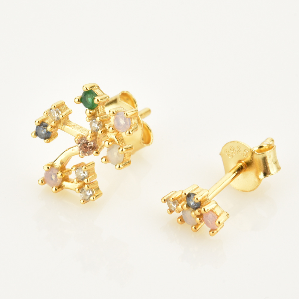 18K Real Gold Plated, Platinum Plated Plating Material Zircon Inlay Material 1 Pair 925 Sterling Silver Constellation Ear Studs