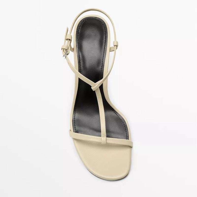 Simple One-Strap Open-Toe Sandals, Summer Foreign Trade Casual One-Strap Buckle High-Heeled Shoes, Commuting Genuine Leather Women's Shoes