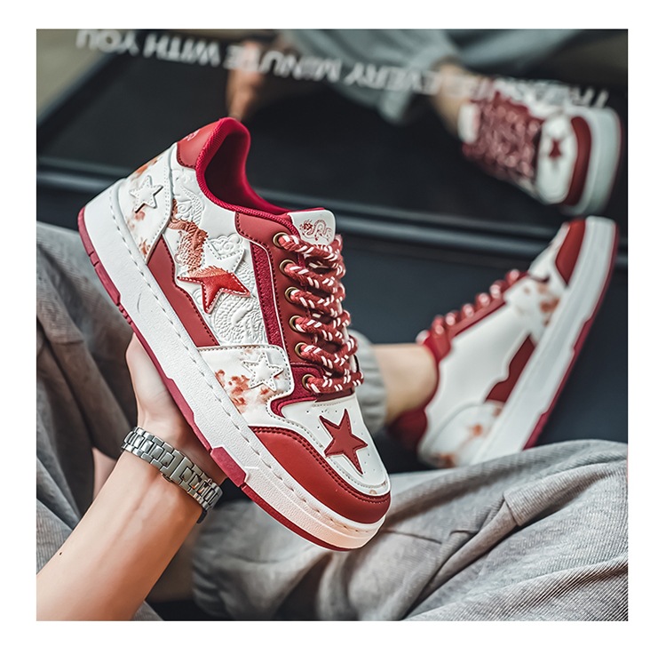 2024 autumn new men's dragon year leather embossed dragon board shoes youth student trendy shoes live sports men's shoes_voghion.com