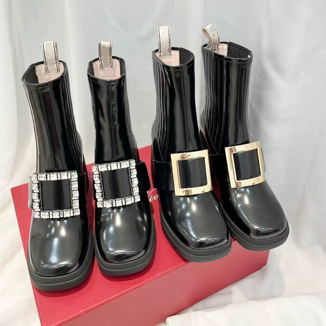 R домой новые сапоги с пуговицами с бриллиантами, сапоги Челси сапоги ретро на каблуках, туфли на каблуках, тощие сапоги