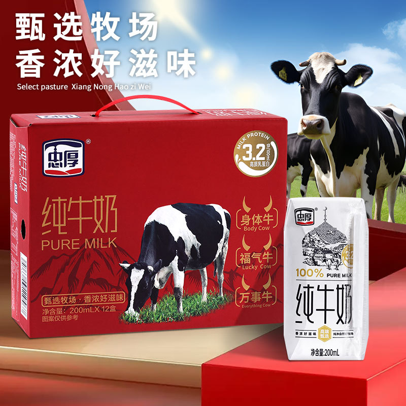 Zhonghou Pure Milk 200ml*12 Boxes Gift Box Set, Nutritious and Fresh, Breakfast Milk for Children and Students, New Year's Goods, Group Purchase