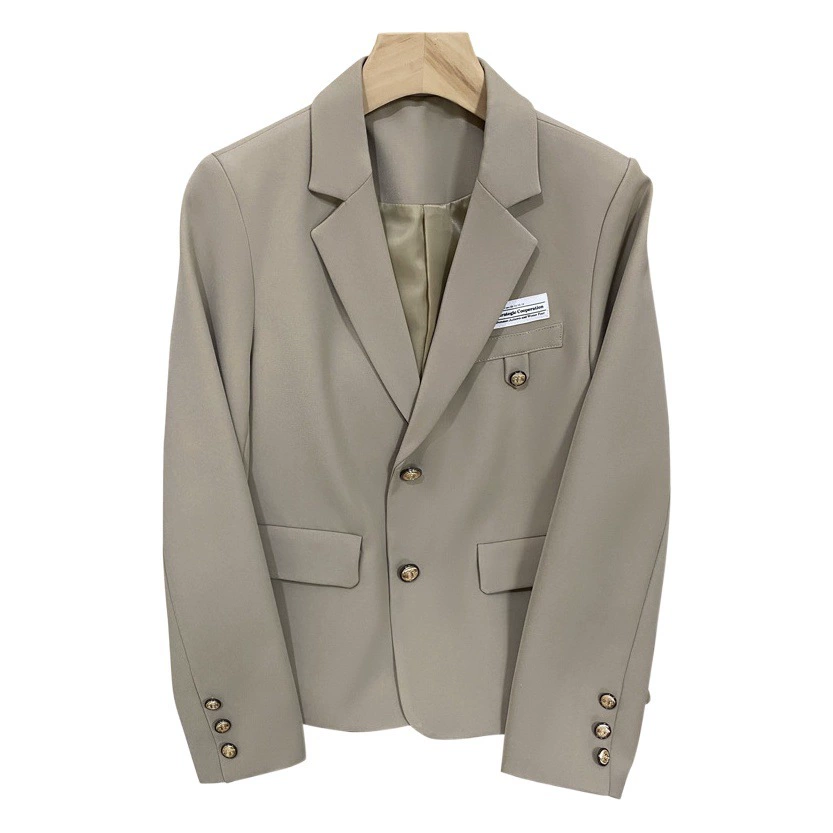 Мужской пиджак цвета хаки, Женский костюм на весну и осень 2023, новый ультракороткий Повседневный Универсальный костюм в студенческом стиле