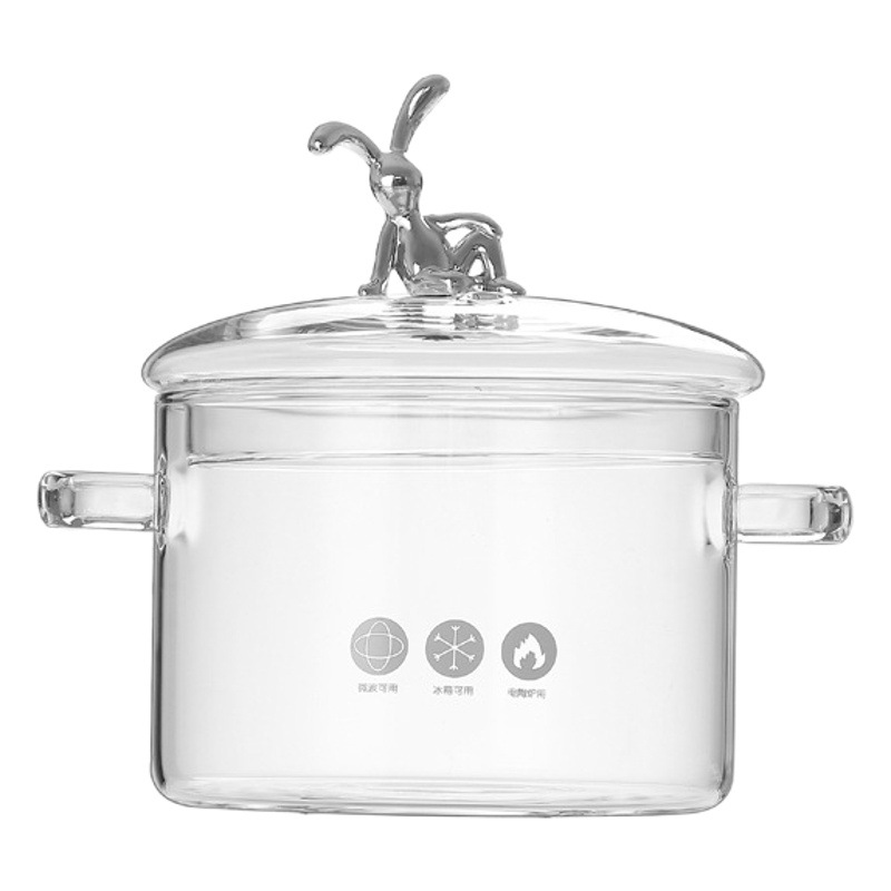 Olla de vidrio de borosilicato olla de sopa doméstica olla de estofado olla de fideos instantáneos de doble oreja olla de leche transparente olla de doble oreja
