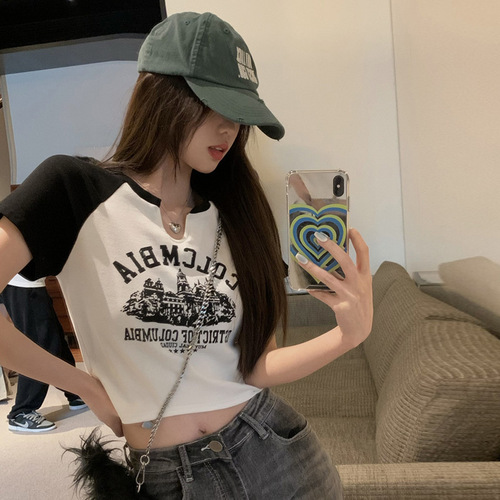 Pure Desire Style V-Neck Short Sleeve Women's Summer Design Fashion Aesthetic Minority Short Sleeve Overshirt T-Shirt Top