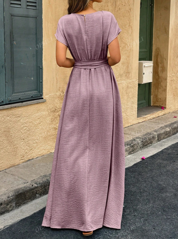 ヨーロッパとアメリカの2025年夏の新製品ヨーロッパとアメリカのクロスボーダー外国貿易婦人服ファッション通勤半袖レースアップエレガントドレス|undefined