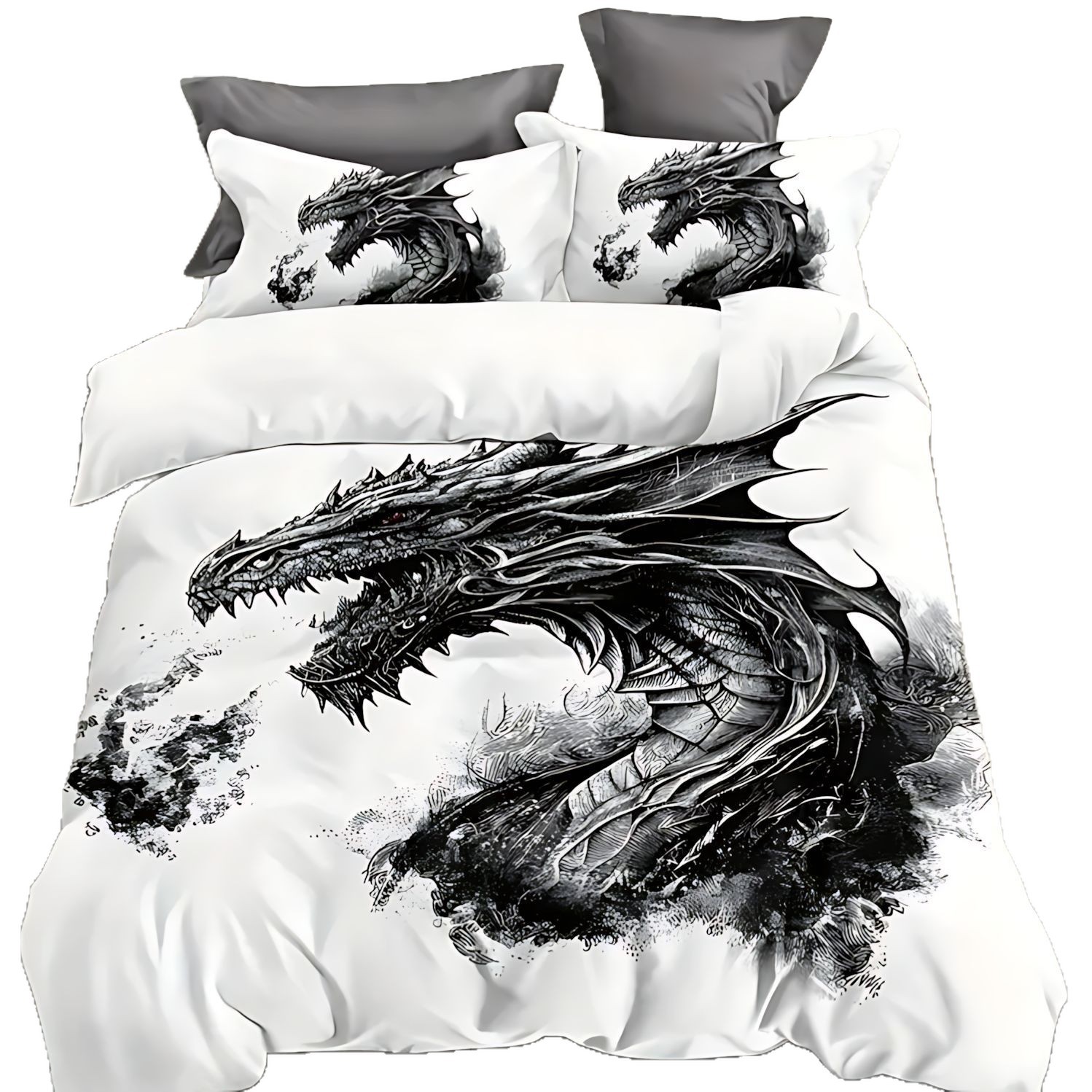 TEMU / JIT Moda misteriosa figura de dragón impresión digital HD suave y cómodo colcha de cama Kit Amazon