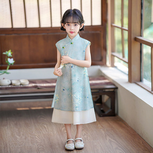 Girls' Cheongsam Dress Summer 2024 New Chinese Style Dress Ancient Costume Summer Children's Improved Chinese Hanfu