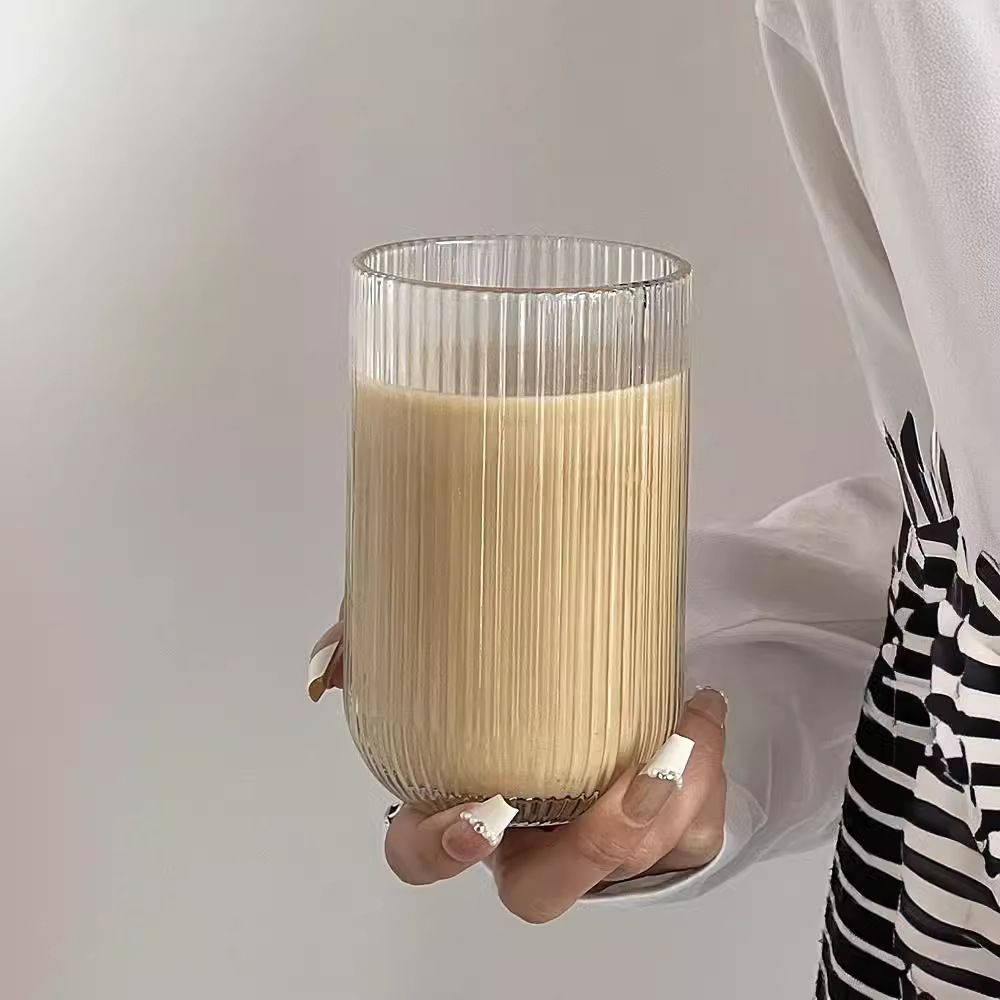 Retro inswind simple rayas hielo taza de café americana taza de latte fría taza de agua burbujeante taza de jugo taza de bebida