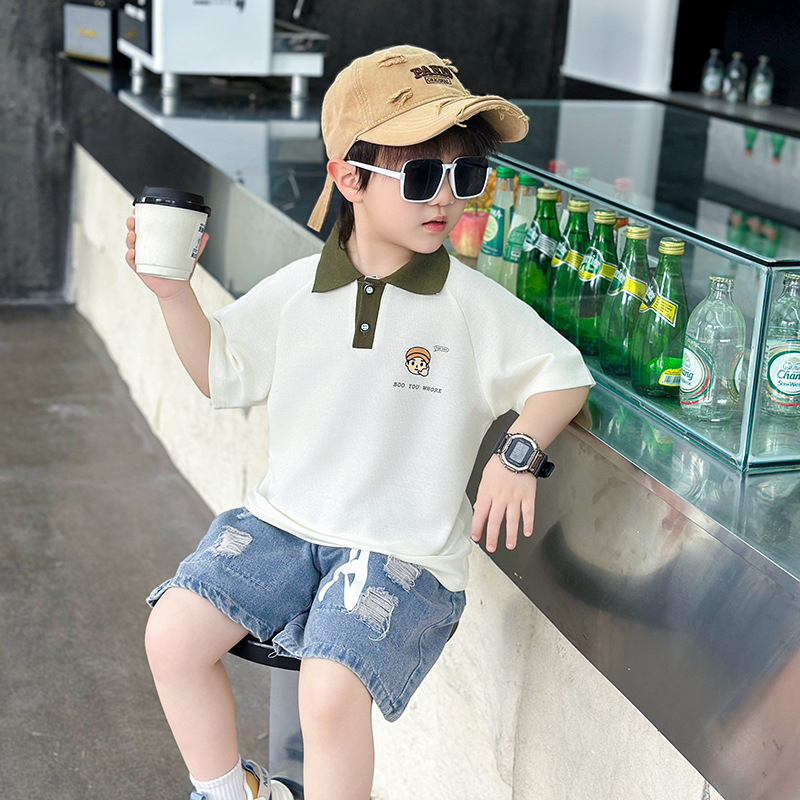 7427 Traje de verano para niños 2025 Nuevo vestido de verano para niños Camisa polo de manga corta de dos piezas Ropa delgada coreana