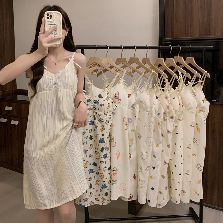 2024 verano con cojín de pecho espuma vestido de dormir mujer dulce vestido de suspensión estudiantes lindos dibujos animados ropa de casa de mujer al por mayor