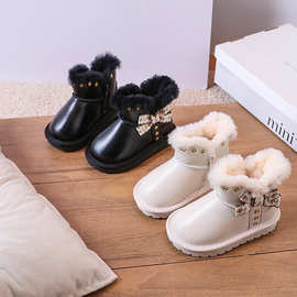 儿童加绒皮靴冬季新款中大童公主靴加厚大棉鞋女童保暖雪地靴冬靴