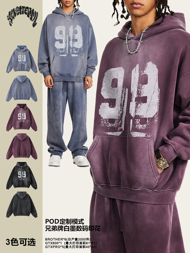 2025 otoño estilo americano de moda calles retro lavado impresión digital de veludo estudiantes sueltos sudadera encapuchada hombre