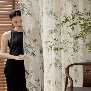 Chinese Aesthetics Linen Curtain Gauze Curtain New Chinese Landscape Bamboo Zen Window Screen Antique Classical Chinese Style Study