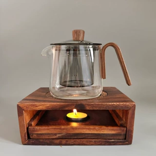 复古茶道胡桃木温茶炉蜡烛加热茶壶保温底座玻璃茶杯普洱储存茶仓