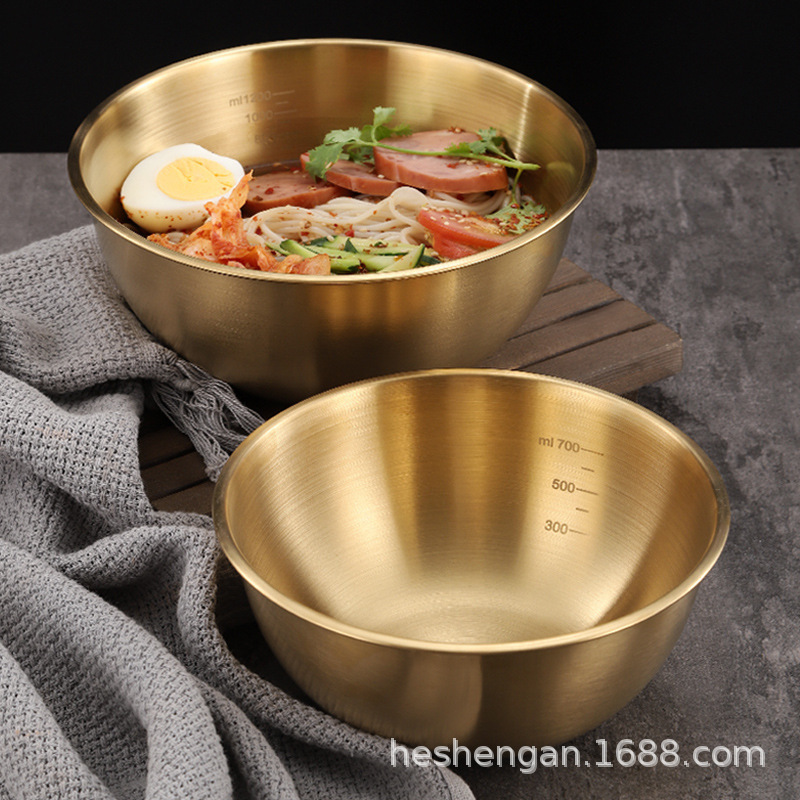 304 Stainless Steel Cold Noodle Bowl with High Appearance and Scale, Household Fruit Salad Bowl, Rice Bowl, Ins Style Korean Tableware