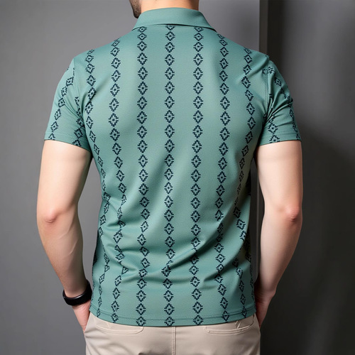 2025 Summer Short Sleeve Men's Trendy Casual Printed Seamless Polo Shirt Youth European Station Short Sleeve T-Shirt
