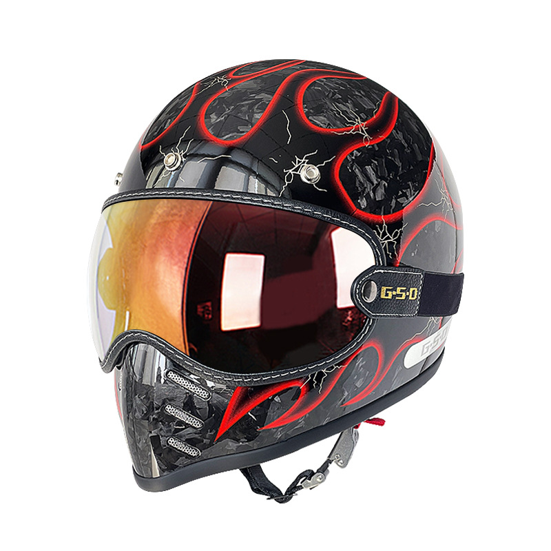 Helmet Electric Motorcycle, Motuoche Motosiklet kaskı (dəbilqə) - black-section-forged-red-flame-colored-lens-m55-56