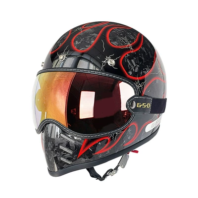 All-Season Safety Helmet 3C, Motosiklet kaskı (dəbilqə) - black-segment-forged-red-flame-color-mirror-m55-56