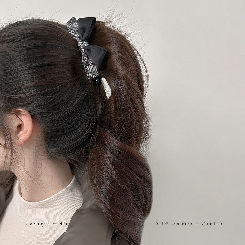 Flash Diamond Bow Hair Clip Vertical Shark Clip For Updo Hair_voghion.com