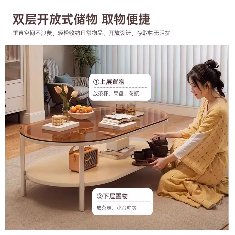 Mesa de té de vidrio temperado sala de estar doméstica tabla de casa pequeña 2025 nuevo estilo de aire crema de alta calidad sofá mesa de té
