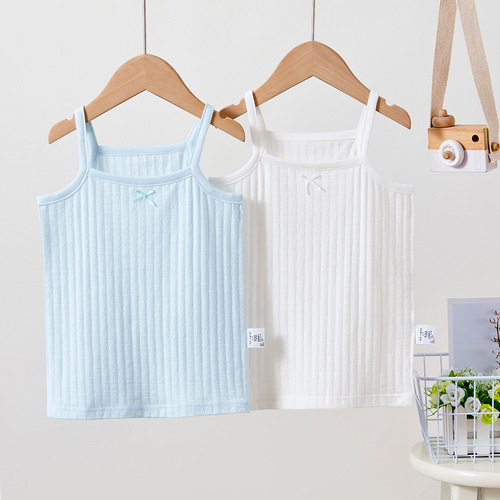 Children's thin vest sling net color jacquard baby girl 100 cotton breathable base boneless 2-piece package on behalf of delivery