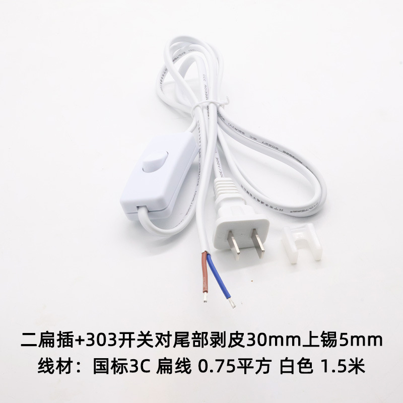 義高二挿し尾部剥皮上錫純銅プラグ303スイッチ付き電気スタンド国標二挿し電源コード|undefined