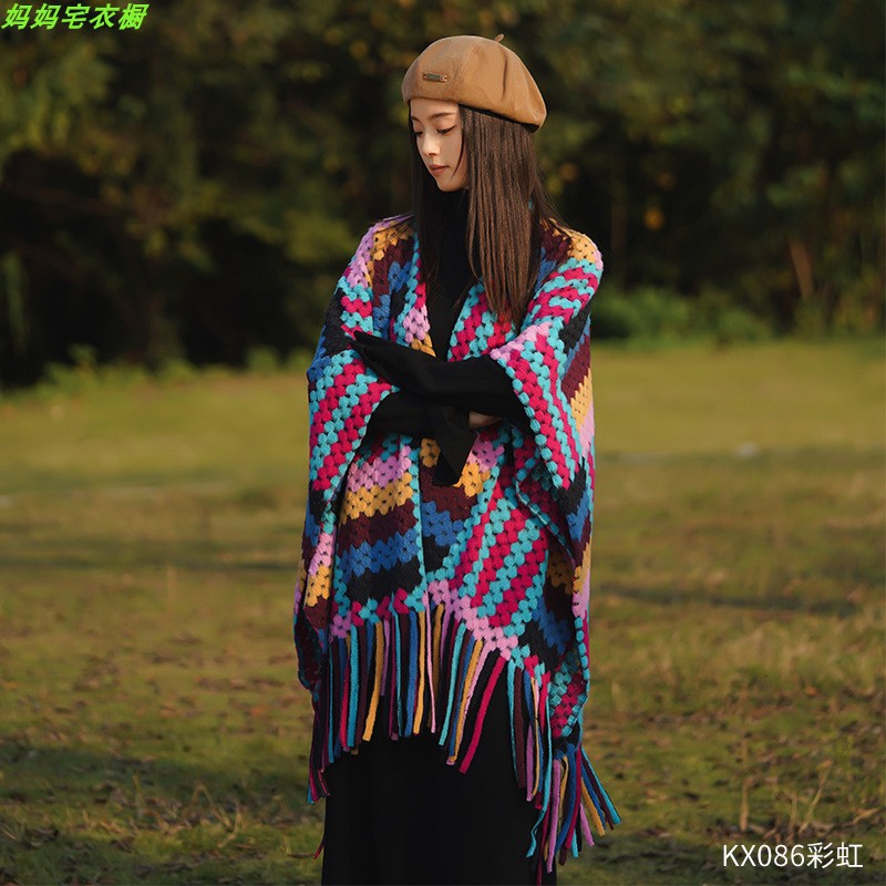 Chaqueta de abrigo de capas de bordas a cuadros franceses de otoño para mujeres con un pequeño chal de lana con una bufalla de abrigo grueso